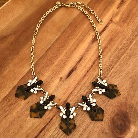 J.Crew | Tortoiseshell Rhinestone Statement Necklace | 18” Adjustable - Picture 2 of 4